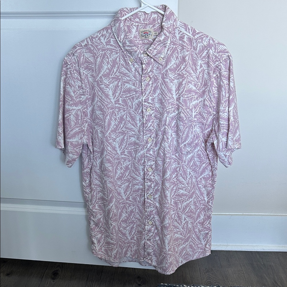 Faherty Pink and White Leaf-Print Short-Sleeve Button-Down